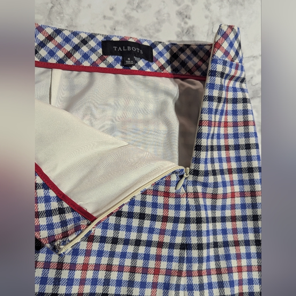 Talbots Red White Blue Gingham Plaid Skirt Office Business Casual Skirt Size 6 - Picture 9 of 14